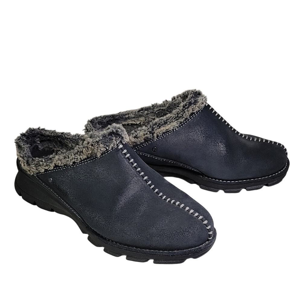 Columbia Cortina Black Leather Slip On Mule Clogs Womens Size 9
